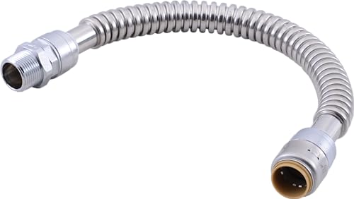 SharkBite Max 3/4 Inch x 3/4 Inch MIP x 18 Inch Stainless Steel Corrugated Flexible Water Heater Connector, Push to Connect Brass Plumbing Fitting, PEX Pipe, Copper, CPVC, PE-RT, HDPE, URSS3134FX18Z