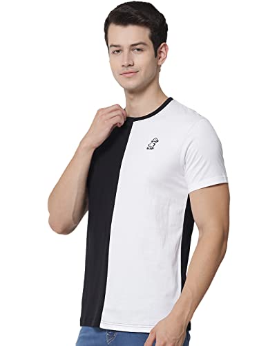 Image of RABBY Men's Cotton Regular Fit Vertical Half-Half Color Block Round Neck T-Shirt