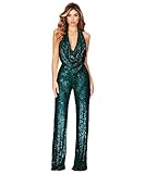 Aelidiya Sequin Jumpsuits Halter Cowl Neck Backless Romper Shiny Overalls Pants