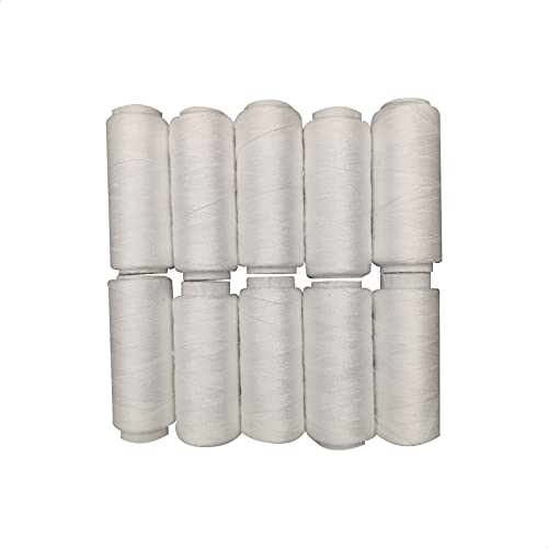 Lot de Bobines de Fil 100 % Polyester | Set de 10 Bobines de Filsde Couture à la Main ou à la Machine | EUROXANTY Articles de Mercerie | Blanc | 10 Pièces