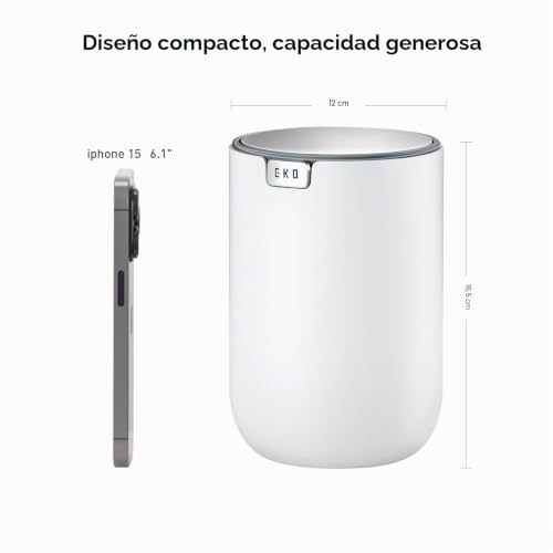 Miniatura 6 de Eko - Minicubo De Basura De Escritorio Con Tapa Abatible De 1,5 L Y Base Pequeña Y Redonda Para Oficina, Hogar, Coche Blanco