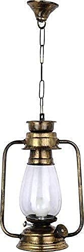 Image of Antique Brass Lantern Style Hanging Light for Ceiling, Vintage Pendant Lamp for Home Decor, Iron & Glass, Indoor Hanging Light, (Bulb Not Included) Pack of 1