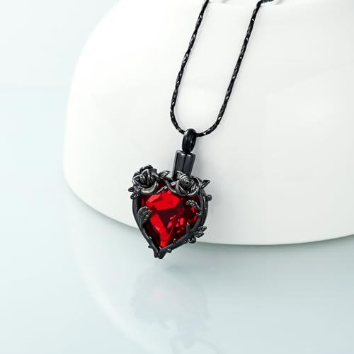 Cremation Urn Necklace for Ashes Cremation Jewelry Rose Flower with Heart Crystal Urn Pendant Keepsake Memorial Jewelry for Women Girls3