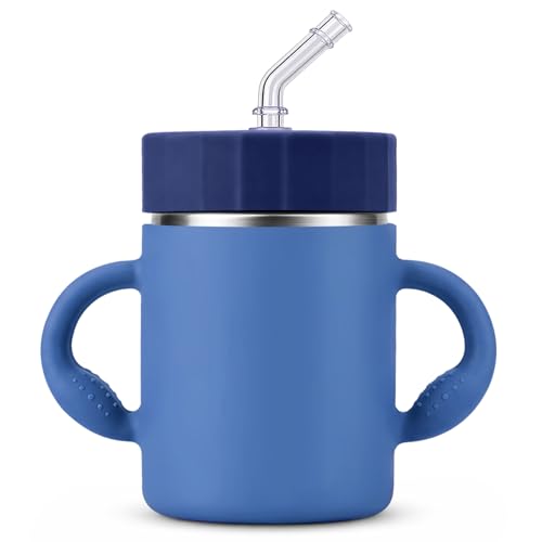 Mamalovey 12oz Insulated Kids Water Bottle, Stainless Steel Sippy Cup