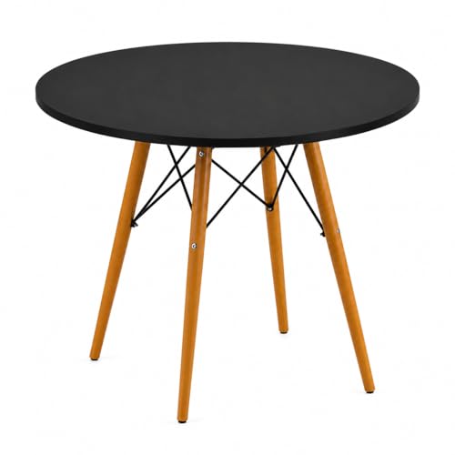 Mesa Redonda 70cm – Design Moderno Com Pés De Madeira – Mesa Para Sala De Jantar, Cozinha E Área Gourmet - Premium (Preta)