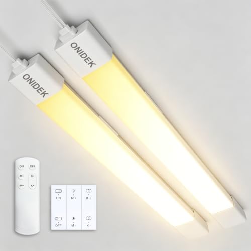 Image of ONIDEK Under Cabinet Lights with Plug. 2700K-6500K Dimming and Color. with Wireless Control Panel and Remote Control.36W 3600LM for Garage, Kitchen, Bathroom, Closet, Office (45 inch-2PCS)