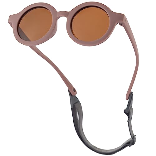 Bendable Flexible Round Polarized Baby Sunglasses with Strap for Infant Girls Boys 0-24 Months UV Protection