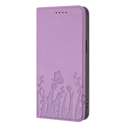 PONRFEKT Funda Cartera para OPPO A54 4G / A54S,Funda Libro de Cuero PU con Tarjetero,Cierre magnético,función Soporte y protección antichoques-Morado Claro