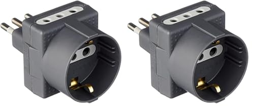 BTicino S3610G Adattatore Tris a 3 Posti, con 1 Presa Schuko polivalente standard tedesco e 2 Prese piccole 10A, 1500 W, 250 V, colore antracite, venduto in blister 90x122 mm (Confezione da 2)