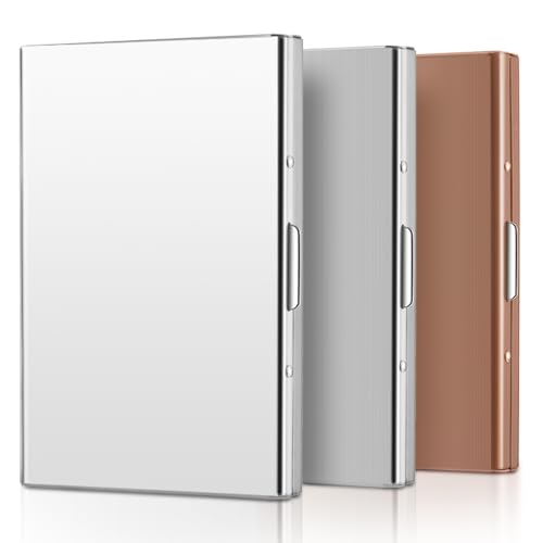 Thenshop 3 Pcs Stainless Steel Credit Card Holder Metal RFID Blocking Case Protector Metal ID Card Wallet with 6 Slot for Men Women Gift Box(Silver, Rose Gold, Mirror Silver)
