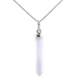 ARITZI - Delicato Ciondolo a Punta in Argento 925 in Pietra Naturale - Include una Catenina 'Box Chain' in Argento di 45cm - Calcedonio