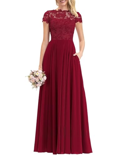 Damen Chiffon Brautjungfernkleid Lange Hochzeit Ballkleider Elegant A-Linie Formal Abendkleid