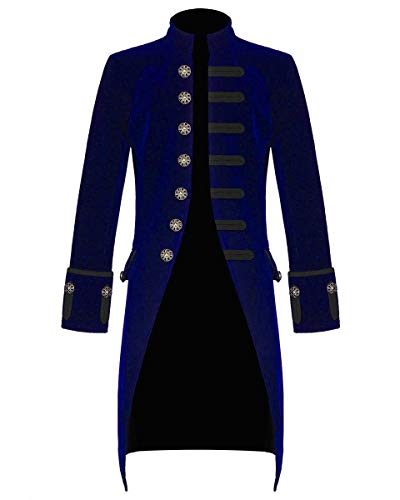Mens Blue Velvet Vintage Goth Steampunk Victorian Handmade Frock Coat (3XL, Blue)