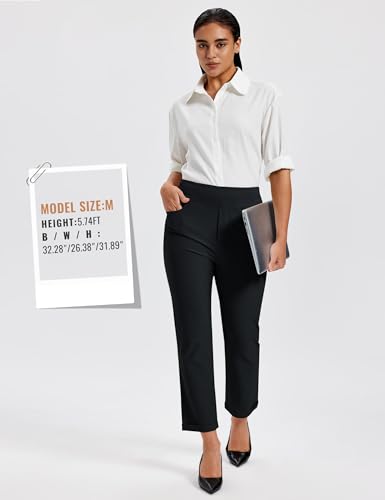 MoFiz Golf Hose Damen Stretch Yogahosen Leicht Weich Bürohosen Schnell Trocknende Wasserdicht Sporthose mit Taschen Schwarz EU S