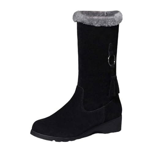 Bottes de Neige Femme Fourrées Mi-Mollet à Petit Talon Bottes Femme Hiver Chaudes en Daim Botte de Neige Confort avec Fermeture Éclair Latérale Snow Boots...