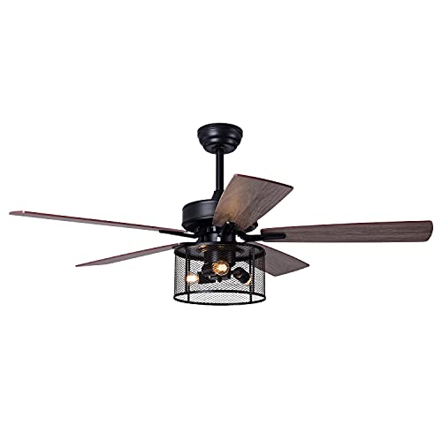 Hottest Sales Industry Ceiling Fan Farmhouse Ceiling Fan with Lights and Remote Sofucor 52-Inch Ceiling Fan 5 Plywood Blades 3-Speed Noiseless Reversible Motor Industrial Cage Iron Lampshade Matte Black