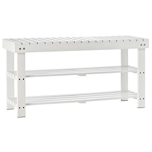 HOMCOM Shoe Bench, 3-Tier Wooden Shoe Rack with Hidden Storage Compartment, Slatted Shelves, Home Storage Unit, Hallway Furniture, White, 90L x 29W x45H cm - Image 7