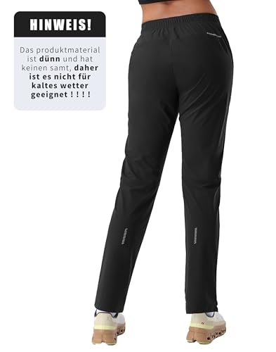 Pioneer Camp Jogginghose Damen Leicht Freizeithose Atmungsaktiv Schnelltrocknend Sporthose Trainingshose Sweathose Damen Lang mit 3 Taschen UPF50+ Schwarz XXL