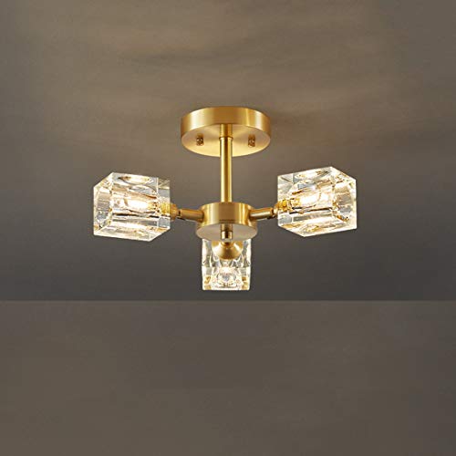 Chandelier laiton brossé anti-éblouissement lustre cristal carré plafonnier or