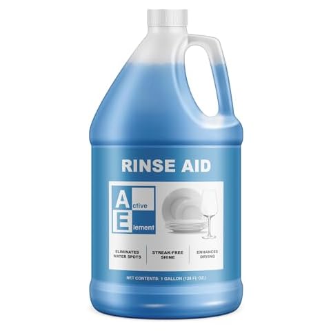 Active Element Dishwasher Rinse Aid - 1 Gallon - Extra Strength – Eliminates Water Spots - Sreak Free Shine - Enhances Drying - Dishwasher Rinse Aid Liquid Cover