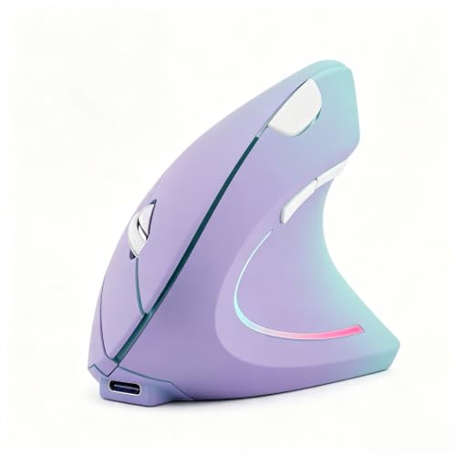 Image of Vertical Mouse, Right Handed 2.4GHz Wireless Ergonomic Rechargeable Vertical Mouse with 4 Adjustable DPI 800 /1200 /1600 /2400, 6 Buttons,Compatible with PC, Desktop,Mac (Purple)