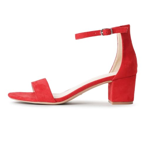 Image of J. Adams Daisy Heeled Sandals - Ankle Strap Low Block, Open Toe Dress Pumps, Chunky Heels - Dressy Shoes for Women - Bridal, Wedding, Summer Sandals