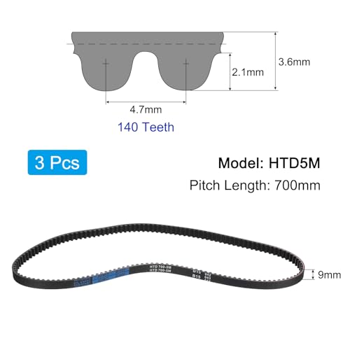 Correa dentada HTD-5M de 140 dientes banda paso 700mm y ancho 9mm repuesto transmisiones 3