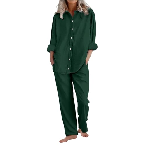 ✅【Set di Tute da Ginnastica per il Tempo Libero】Il due pezzi casual outfit è composto da un top con camicia abbottonata con una tasca e pantaloncini elastici a vita alta con coulisse e due tasche. Il design classico a tinta unita, il design pratico delle tasche, il design regolabile è semplice ma elegante.