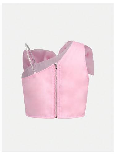 Image of WDIRARA Girl's Big Bow Front Cami Top Pearls Spaghetti Strap Cute Camisole Top