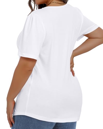 Image of Plus Size Tops for Women Pleated Summer Top Trendy Short Sleeve Shirts Casual Basic Tee Crew Neck Blouses 2026