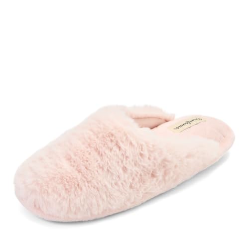 Dearfoams womens Bailey Plush Furry Scuff Slipper, Dusty Pink, M