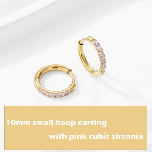 Image of Hypoallergenic Unisex Surgical Steel Small Cubic Zirconia Huggie Hoop Earring, Color Gold - Silver - Rose Gold - Black - Rainbow, Size 6mm- 12mm Safe for Sensitive Ear