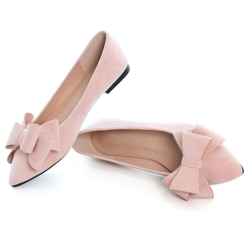 Image of SAILING LU Womens Bowknot Ballet Flats Pointy Toe Suede