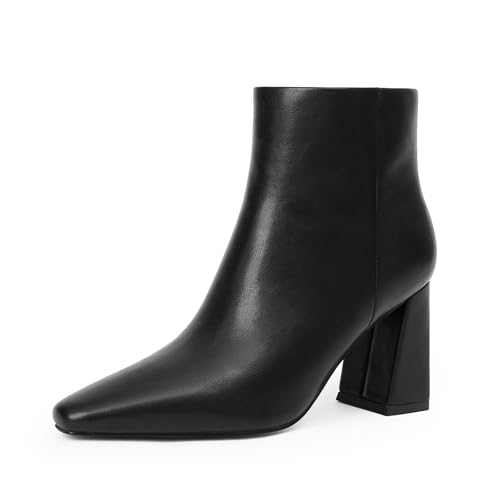 Modatope Ankle Boots for Women Pointed Toe Chunky High Heel Short Booties with Side Zipper Fall Winter Boots