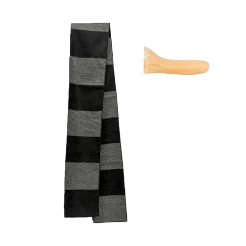 Nutbind Long Striped Winter Scarf Black and Gray Color Block Pattern Halloween Costume Scarf with Fake Nose Prop