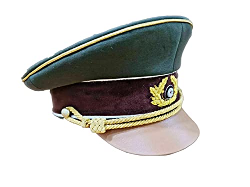 WW2 German Army General Visor Cap Officer World War II Reproduction Germany Green and Brown, 7 1/4