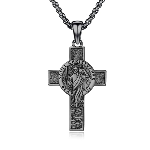 XIXLES Sterling Silver Large Saint Christopher Necklace with Jewelry Box