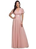 Ever-Pretty Women's Trendy Ruffle Sleeve Wrap Dress Tulle Maxi Evening Dress Pink US4