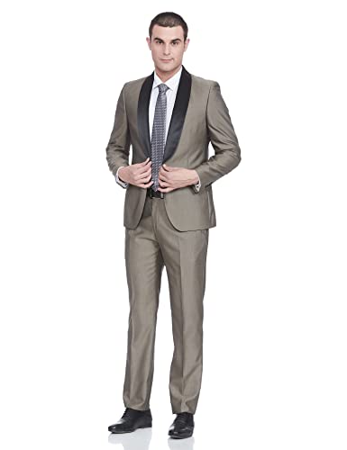 Image of Raymond Wool Blend Men's Full Sleeve Contemporary FIT Dark Fawn Formal Suit