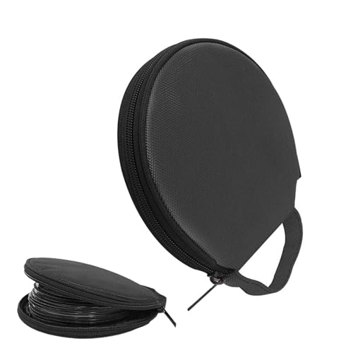 CyperFair Car CD Case, 20 Capacity Oxford Cloth CD Protective Holder with Transparent Film Divider, Waterproof Portable Round Disc Case with Reinforced Handle, Universal DVD Organizer Wallet (Black)