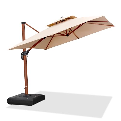 PURPLE LEAF 9ft Patio Umbrella Outdoor Square Umbrellas Large Cantilever Umbrella Windproof Offset Heavy Duty Sun Umbrellas for Garden Deck Pool Patio, Beige