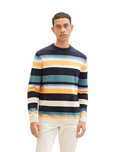 TOM TAILOR Hombre Jersey de rayas 1032276, 31613 - Navy Orange Multicolor Stripe, M