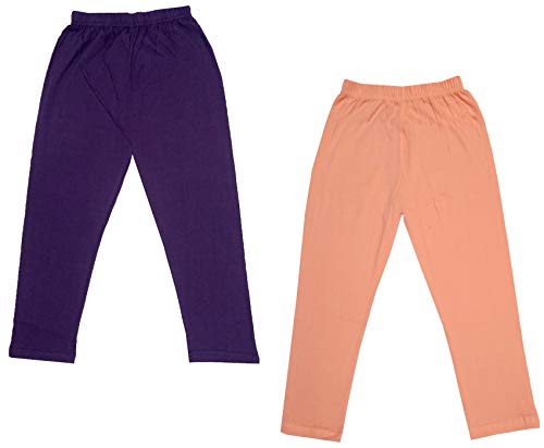 Image of IndiWeaves Girls Super Soft Cotton Solid Capri Pants (Peach, Wine, 4-5 Years) Pack of 2