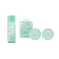 Real Techniques Real Clean In-The-Clear Eye Makeup Remover + Makeup Remover Pads, Reusable Makeup-Removing Rounds, Eye & Face Makeup Removal, Bi-Phase Formula, Hyaluronic Acid, 3 Piece Bundle