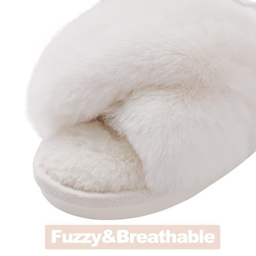 Evshine Women's Fuzzy Slippers Cross Band Memory Foam House Slippers Open Toe - Image 4