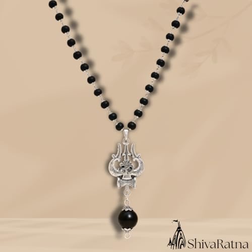 Image of OM Shiva Trishool Karungali Mala | Black Ebony Wood Spiritual Necklace | Protection, Meditation, Healing, Energy Balance, Shiva Bhakti Mala | For Men & Women