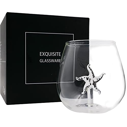 Starfish Stemless Wine Glass White and Red Stemless Wine Glasses Drinking Gifts for Women Water Glasses Sea Cups Tumbler Glasses Glass Starfish Gifts for Women Glasses and Cups