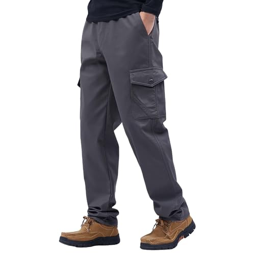 Fleece herrbyxor - tjocka sportbyxor för herr termiska vandringsbyxor cargobyxor casual jogging baggy utomhus jogging rak passform enfärgad, Mörkgrå, 4XL