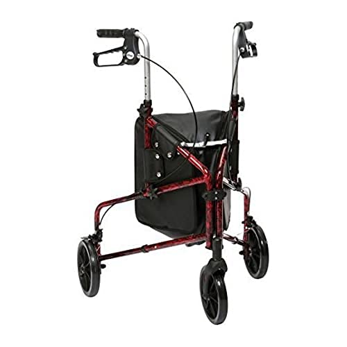 Drive Lightweight Aluminium Trombone Style Tri-Walker with Vinyl Bag, Flame Effect, Red