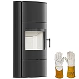 KRATKI Kaminofen Rollo 8 kW mit Raumluftunabhängig Ø 150 mm, BImSchV Stufe 2, EEK A+ - Kaminofen HKI - Schwarz Verkleidung Hitzebeständige Handschuhe inklusive